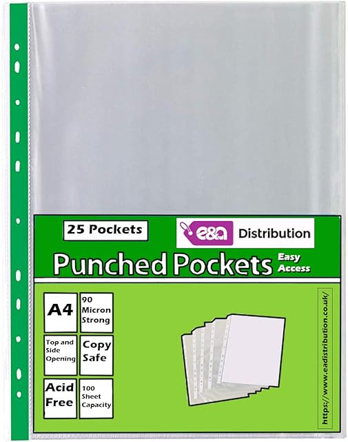 100x A4 Clear Plastic Punched Pockets Filing Folders Wallets Sleeves Home, Office and School Document Files (100 A4 PP Easy Access Premium 91 Micron)