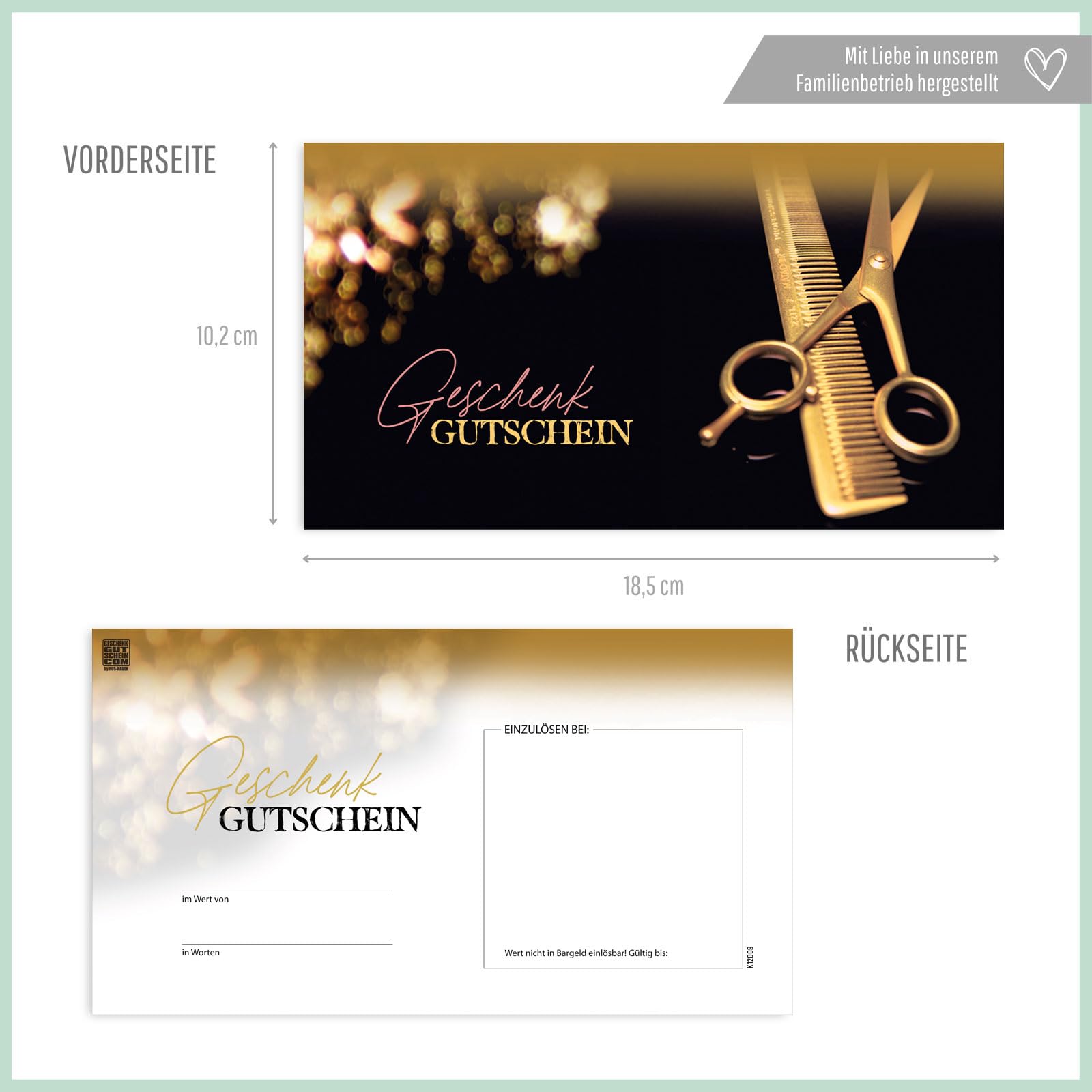 Gutschein-Set. 100x Gutschein + Kuvert. Für Friseursalons. Blanko Formulare zum selbst Ausfüllen.