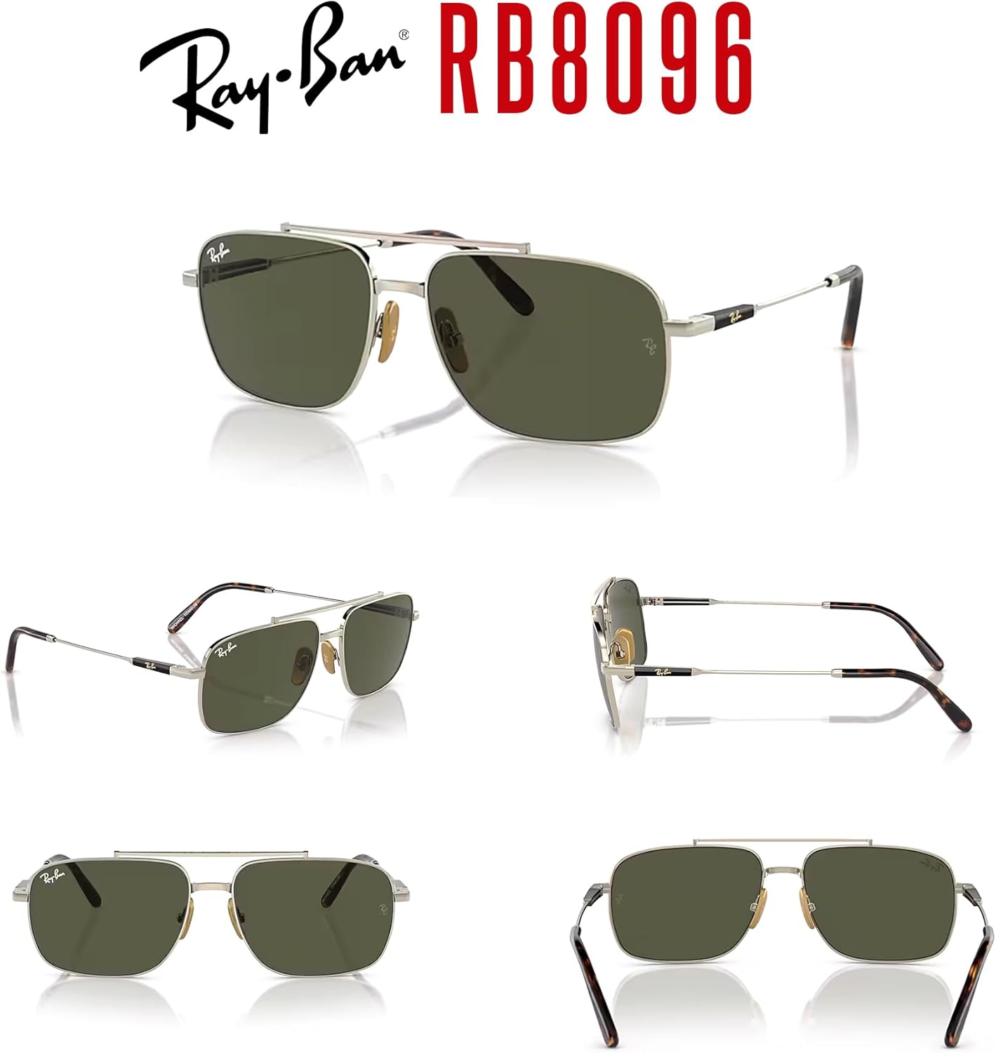 Ray-Ban Michael Titanium RB8096 Rectangular Sunglasses for Men for Women +BUNDLE with ACCESSORY EYEWEAR KIT
