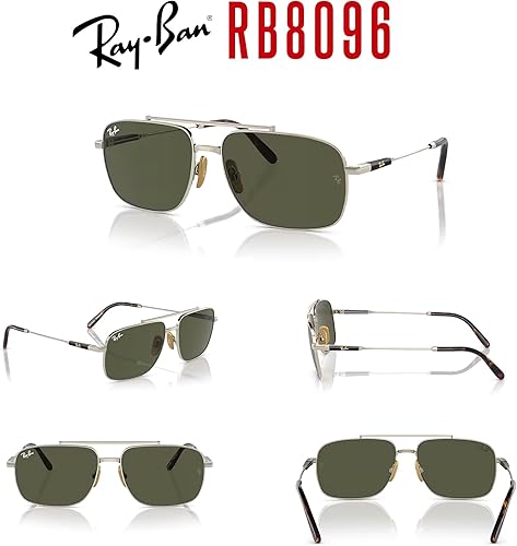 Miniatura 7 de Ray-Ban Michael Titanium RB8096 - Lentes de sol cuadrados para hombre y mujer + paquete con kit de gafas de diseño iWear de cortesía