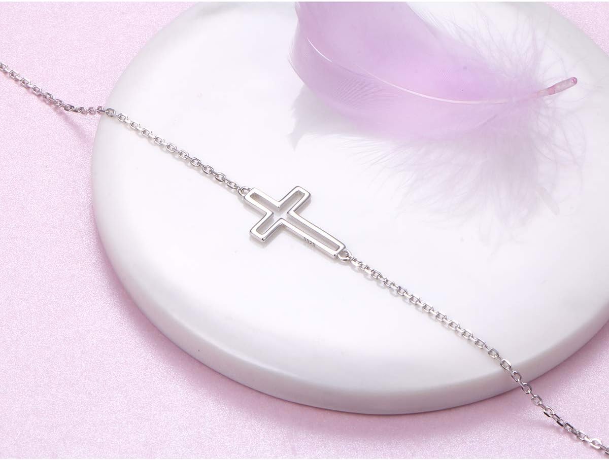 DAOCHONG S925 Sterling Silver Jewelry Sideways Cross Choker Necklace 14 inches to 18 inches - Image 3