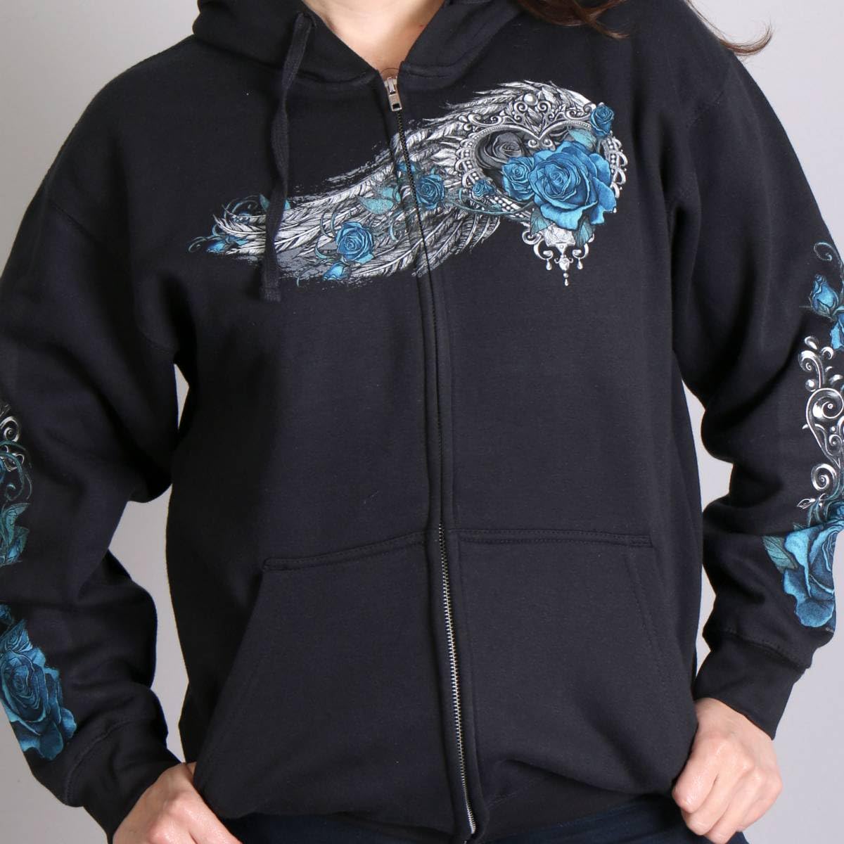 Hot Leathers Felpa da Donna con Cappuccio e Zip Angel Roses