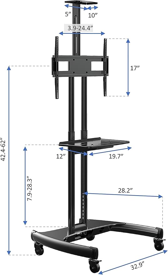 Carro Móvil para TV Pemberly Row 32"-70" con Estante Negro miniatura 2