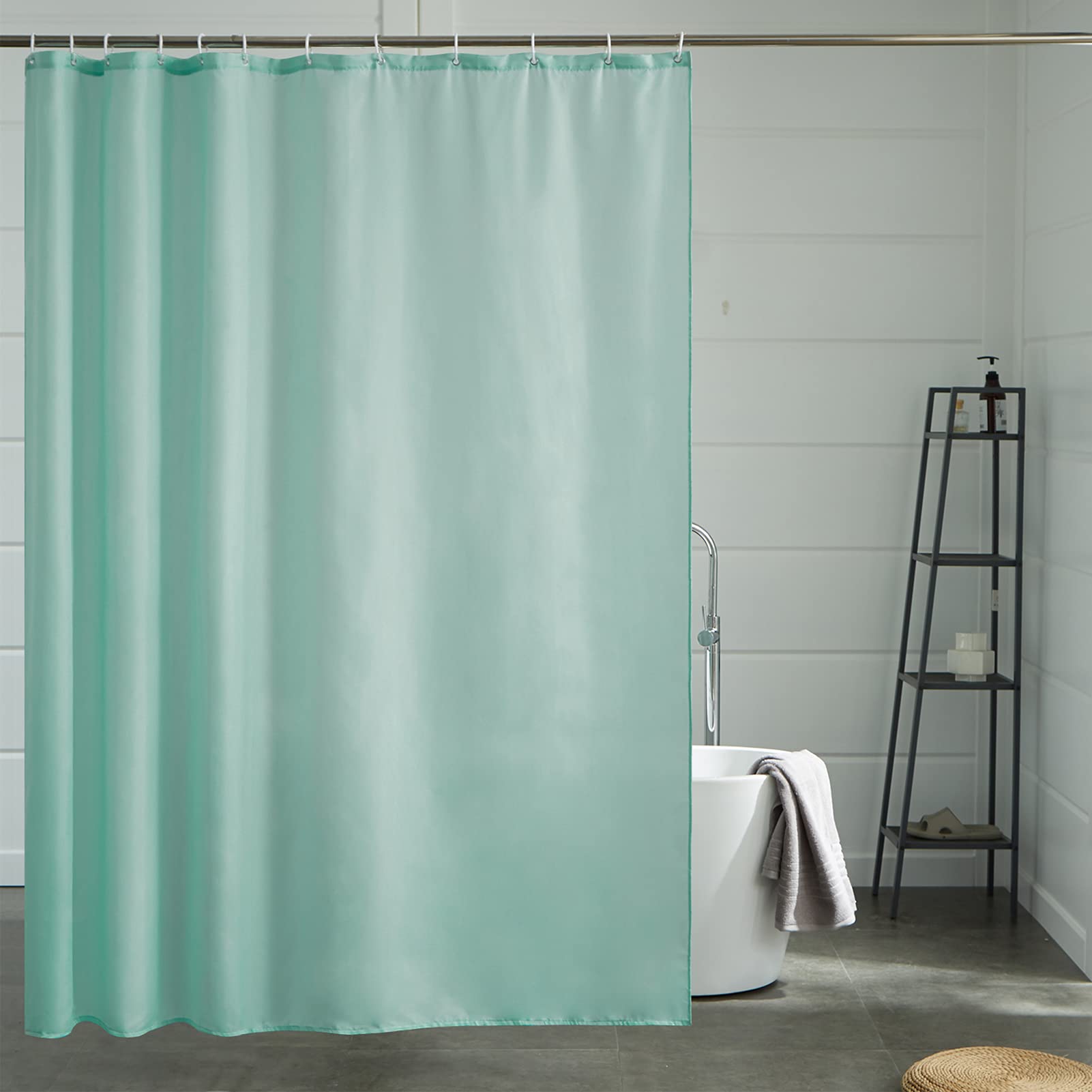 Furlinic Tende Doccia Anti-Muffa Tessuto in Poliestere, Menta verde Tende Doccia Impermeabile &Lavabile,Tenda Vasca da Bagno con 12 Ganci Tenda doccia-180x200cm.