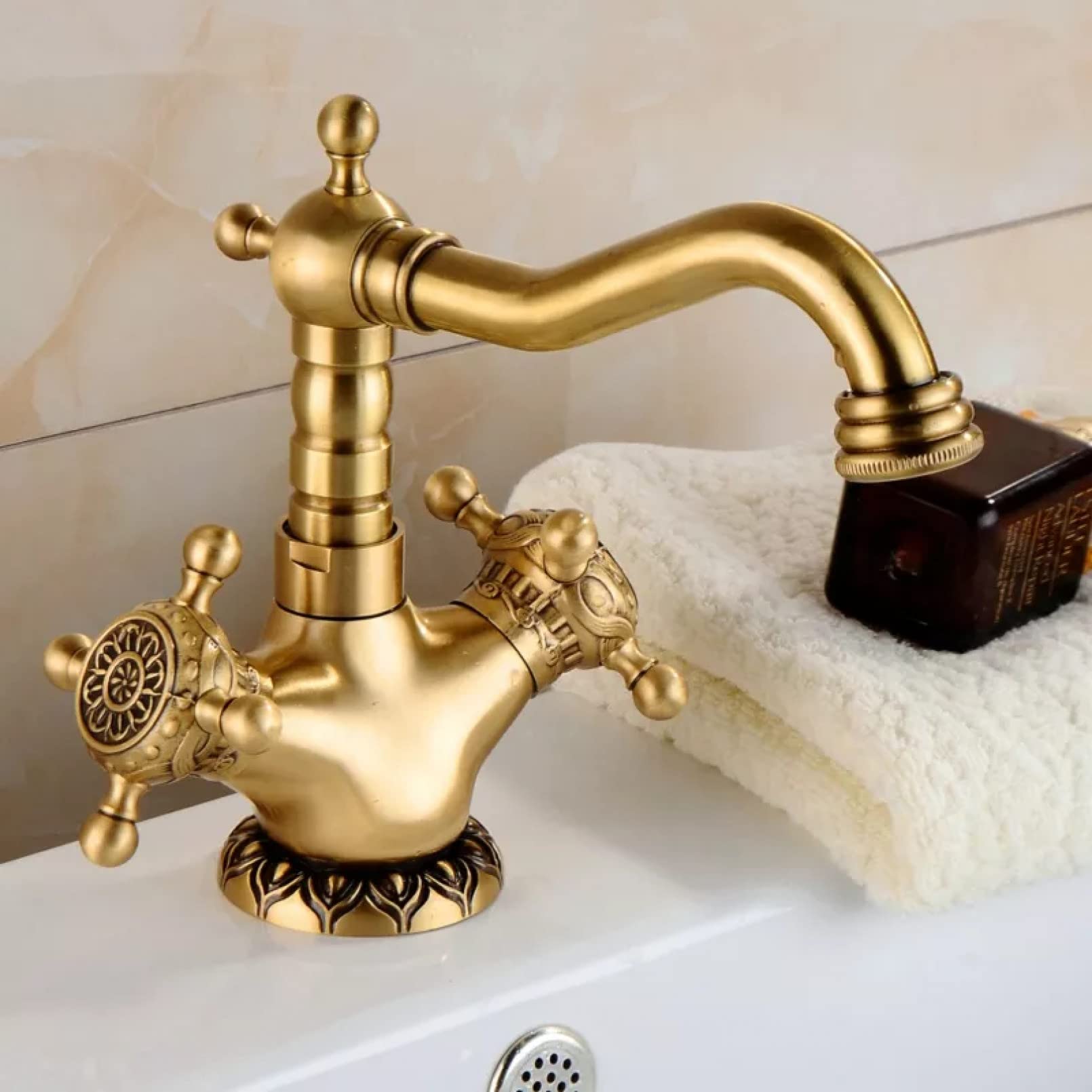 Mitigeur de salle de bain en laiton antique robinet vintage haut de gamme style rétro chic