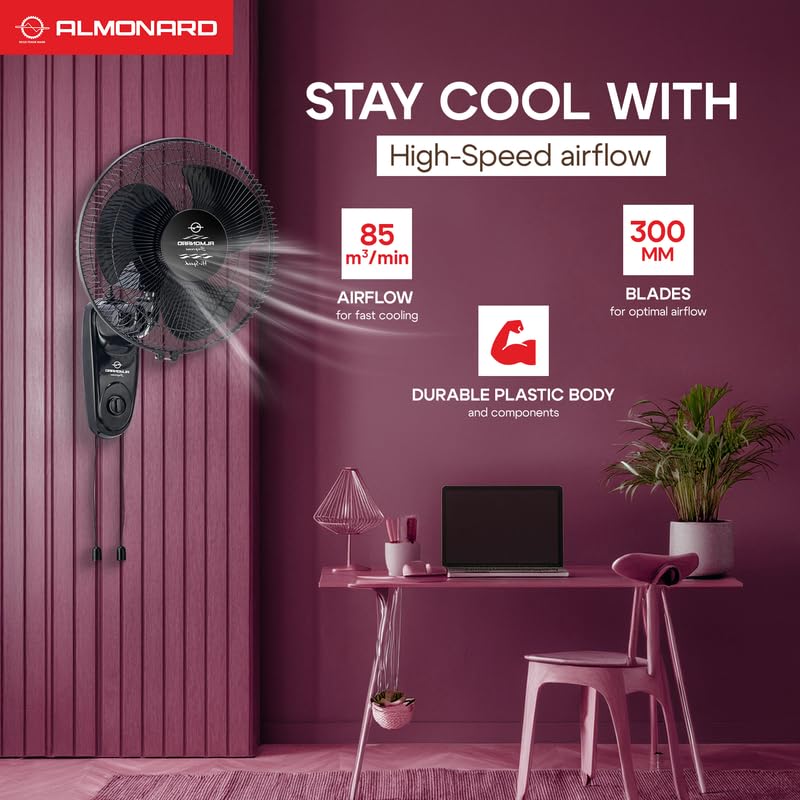 Image of Almonard |12 inch (300mm) Supreme High Speed Wall fan Black
