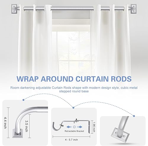 Miniatura 5 de Barras de cortina envolventes de níquel, barras de cortina de níquel para ventanas de 66 a 120 pulgadas (5.5 a 10 pies), barra de cortina opaca