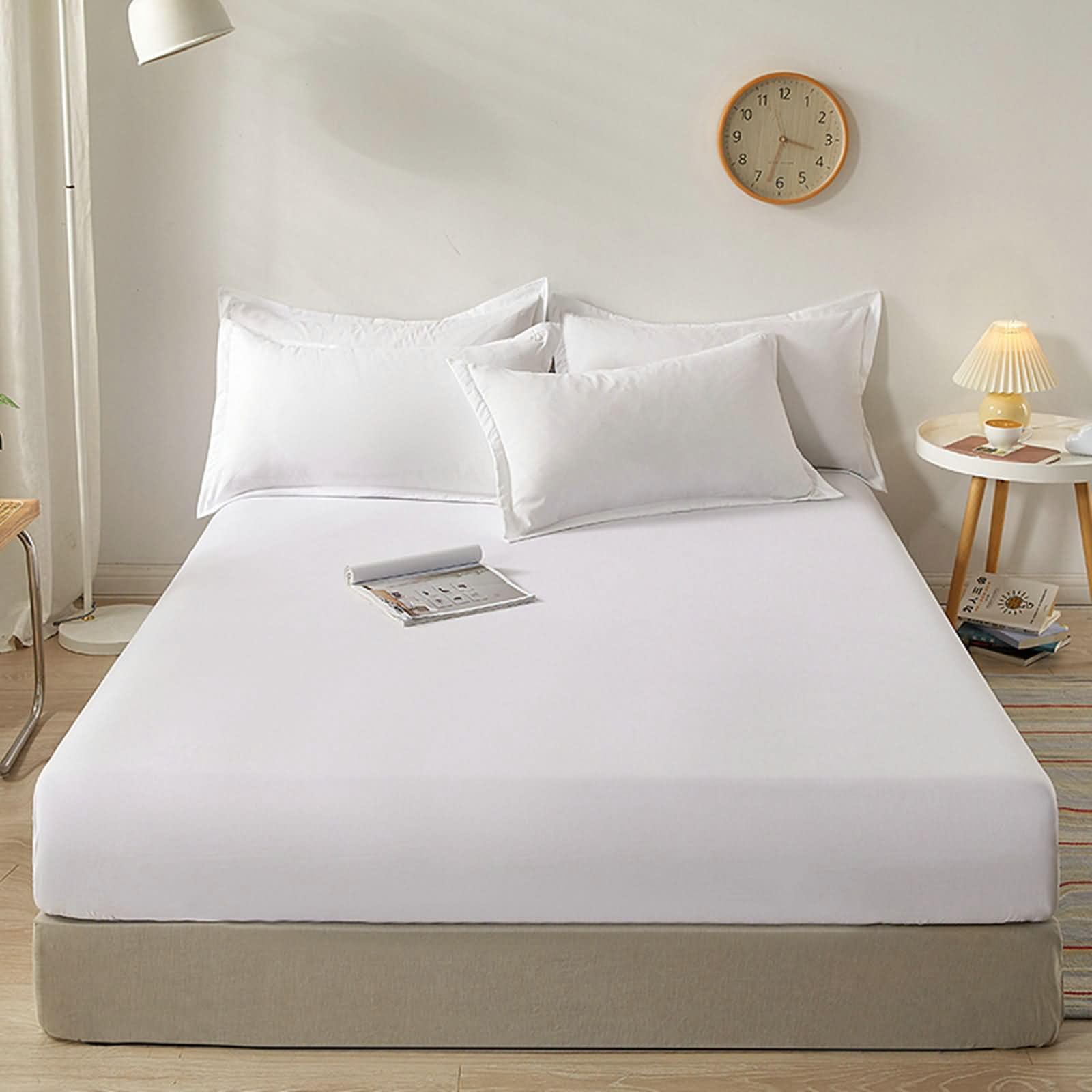 Bedding Fitted Sheet with Deep Pocket, Fitted Bed Sheets 90x200cm Solid White, Cotton Fitted Bed Sheets for Dorm