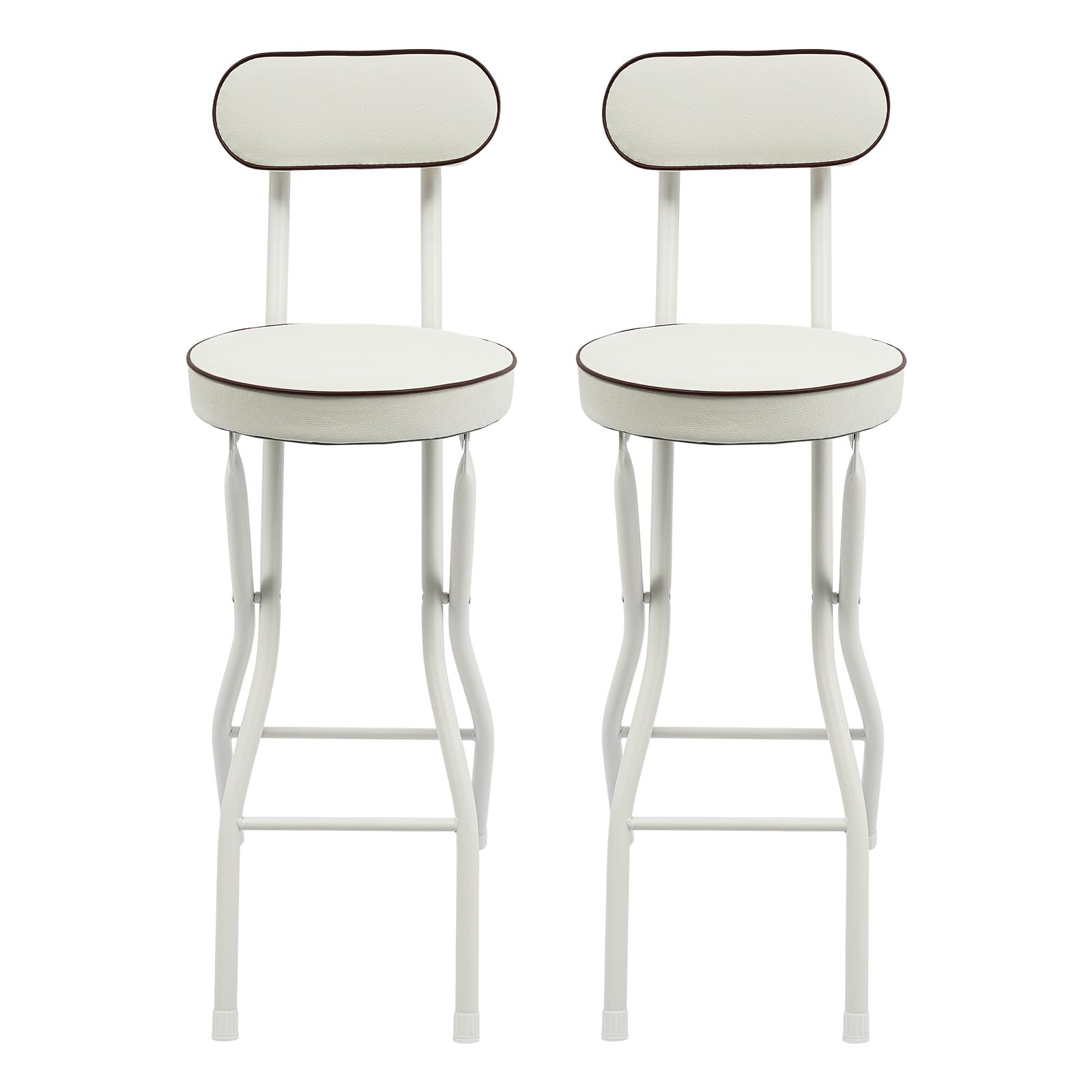 Juego de 2 taburetes plegables con respaldo y reposapiés, 65 cm de alto, estilo moderno, para cocina, comedor, oficina, color blanco