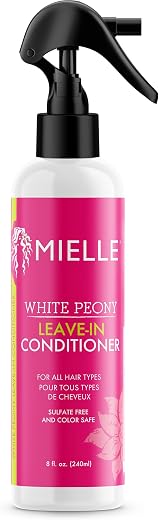 Mielle Organics White Peony Leave-In Conditioner Spray – Ultra-Moisturizing Detangler for Curly & Natural Hair – Frizz Control & Moisture Seal – Color-Safe & Sulfate-Free, 8 Fl Oz