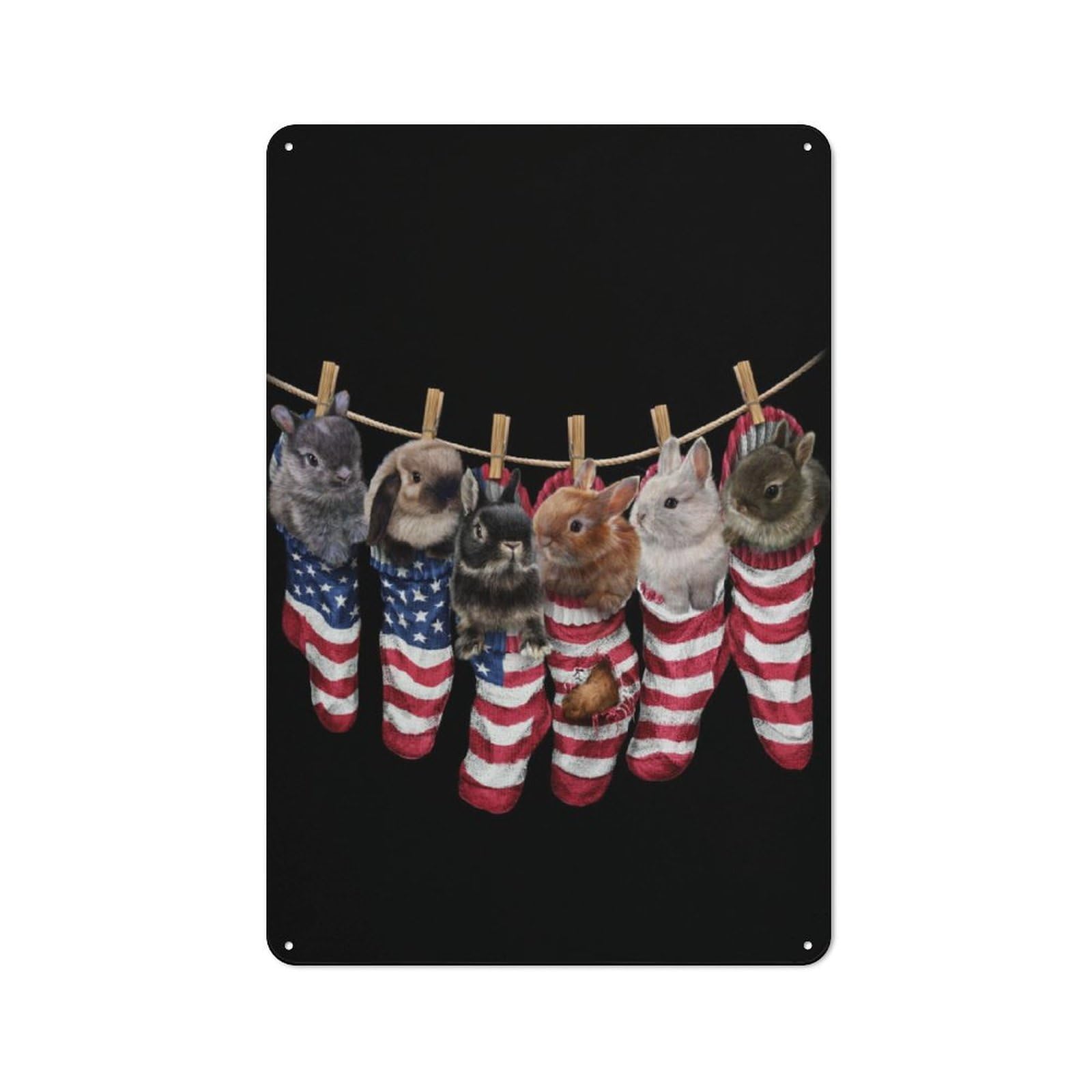 Junmoney Cute Bunnies In Socks Metal Sign 30X20cm With For Hallway Wall, Vintage Decor, For Garage, Workshop And Man Cave Decoration