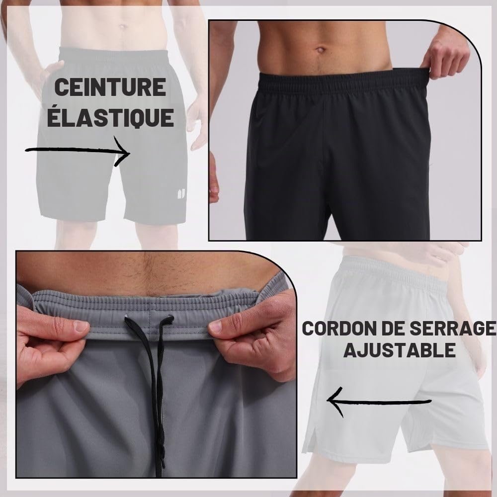 Lot de 5 shorts de course à pied pour homme à séchage rapide pour jogging, shorts de sport pour homme avec poches et taille élastique