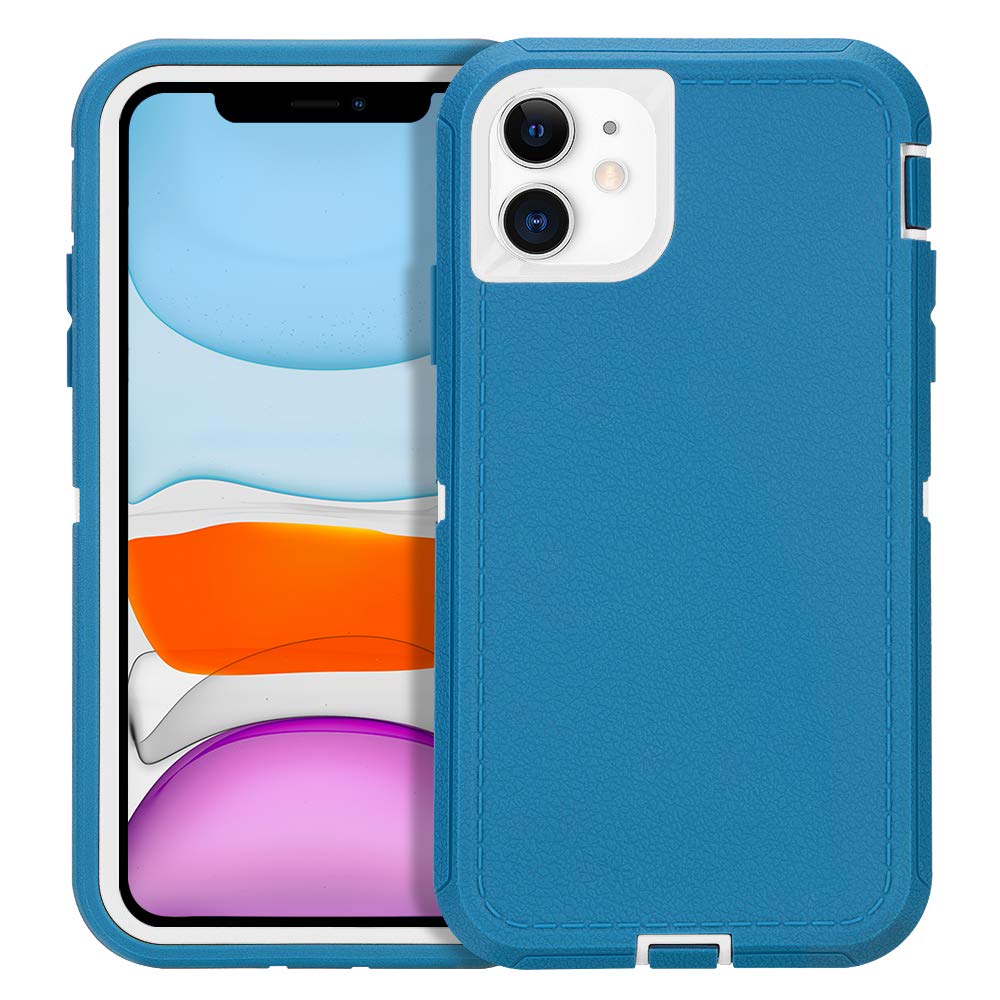 CAFEWICH iPhone 11 Case, Heavy Duty Shockproof 3-Layer Full Body Protective High Impact Tough Hybrid Rubber Rugged Durable Phone Cover for iPhone 11 6.1'' - Blue White