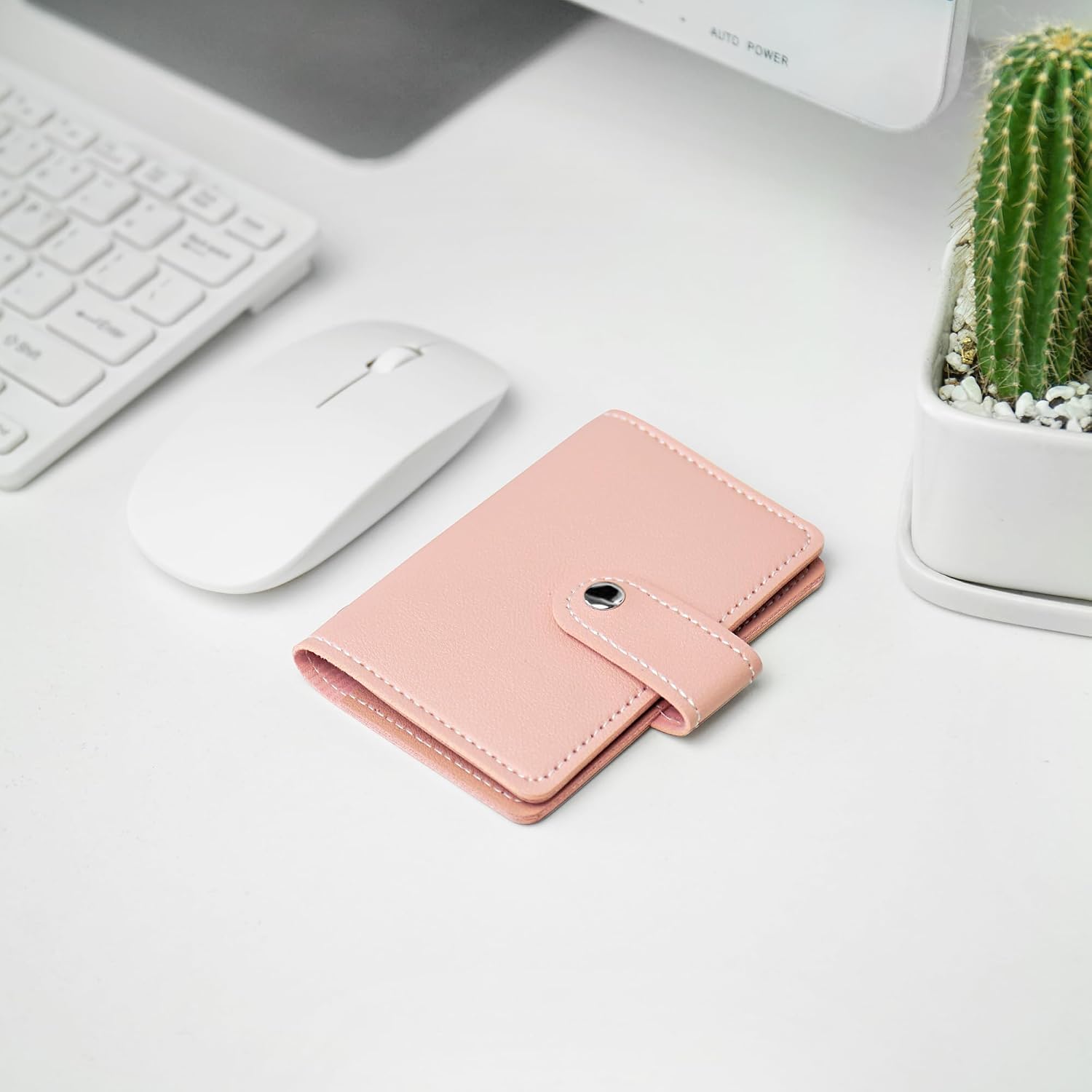 lizimandu Business Card Holder, Credit Card Holder Case PU Leather Organization Binder Name ID Card Holder for Men & Women, Holds about 20-25 Cards Capacity(1-S-Pink)