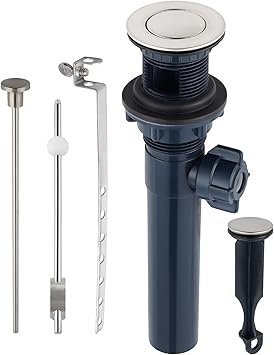 Bathroom Sink Drain with Lift Rod, Pop Up Sink Drain with Overflow, Universal Fit, Brushed Nickel Drain Stopper for Vessel Sink, Assembly for Bathroom Faucet