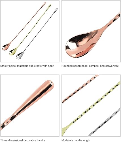 Miniatura 6 de Cuchara mezcladora de acero inoxidable, cuchara coctelera de bar, cuchara agitadora de cóctel de mango largo, herramientas de barra de cuchara