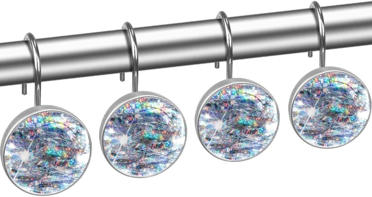 Blue Color Shower Curtain Hooks, Decorative Set of 12 Shower Curtain Rings Navy Solid Color Curtain Hooks for Home Hangers Rods