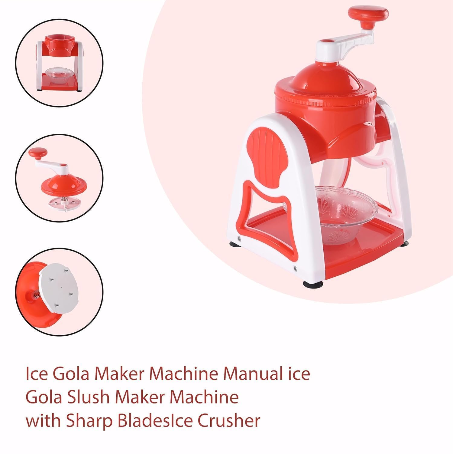 MSS ENTERPRISE Ice Gola Maker Machine Manual ice Gola Slush Maker Machine with Sharp Blades Ice Crusher Snow Grinder Crusher 3 Bowl Baraf ka Gola Banane wali Machine 1 Glass, 6 Sticks and 1 Dish 3