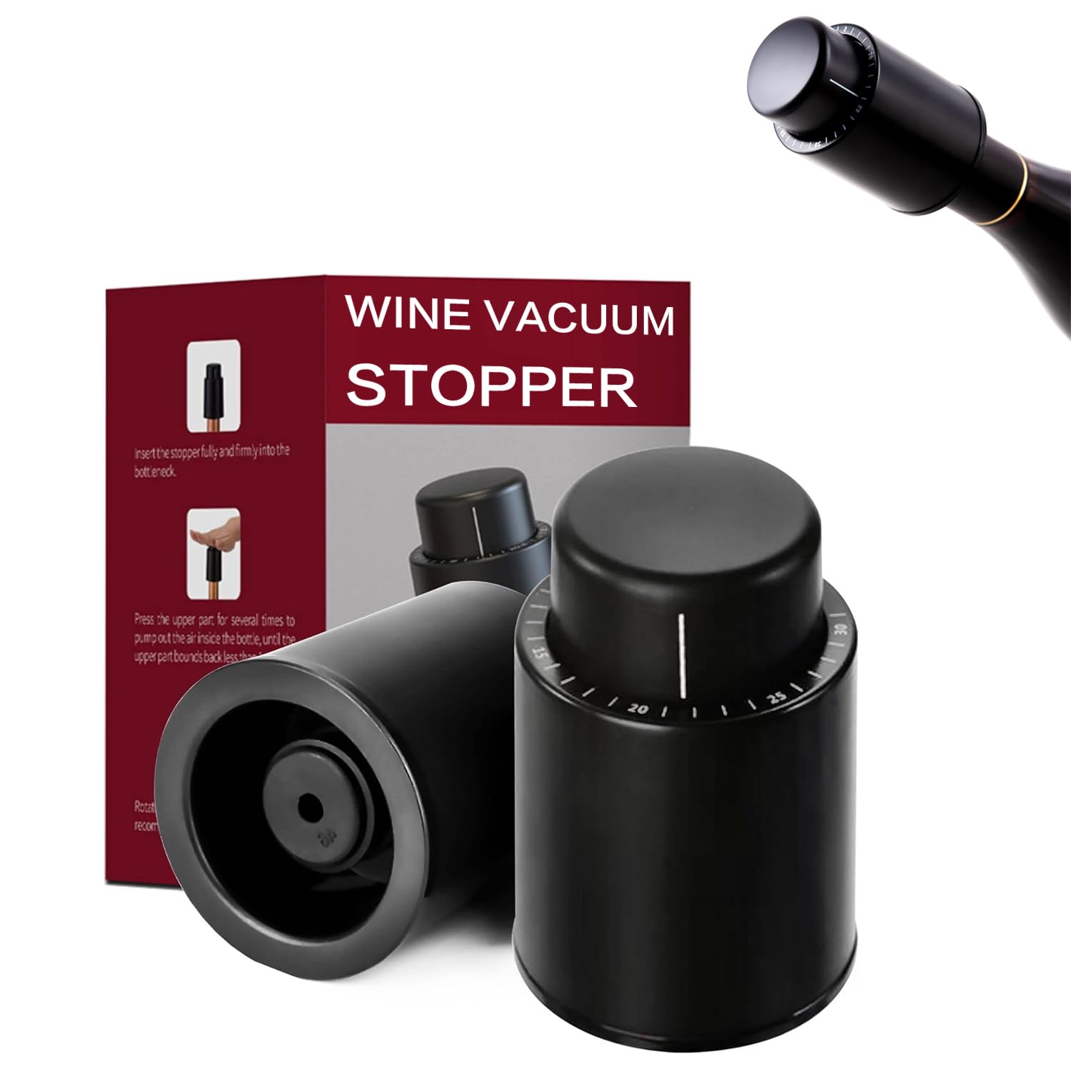 SAMLINSU Vacuum Reusable Seal Wine Stoppe for Champagne, Alcohol, Sparkling Wine, Red Wine Lovers Gift (2-Pack)