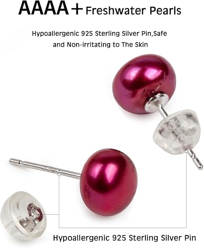 Miniatura 3 de Juego de 5 pares de aretes de tuerca AAAA + perlas de agua dulce, aretes de plata de ley 925, aretes de perlas cultivadas seleccionadas a mano