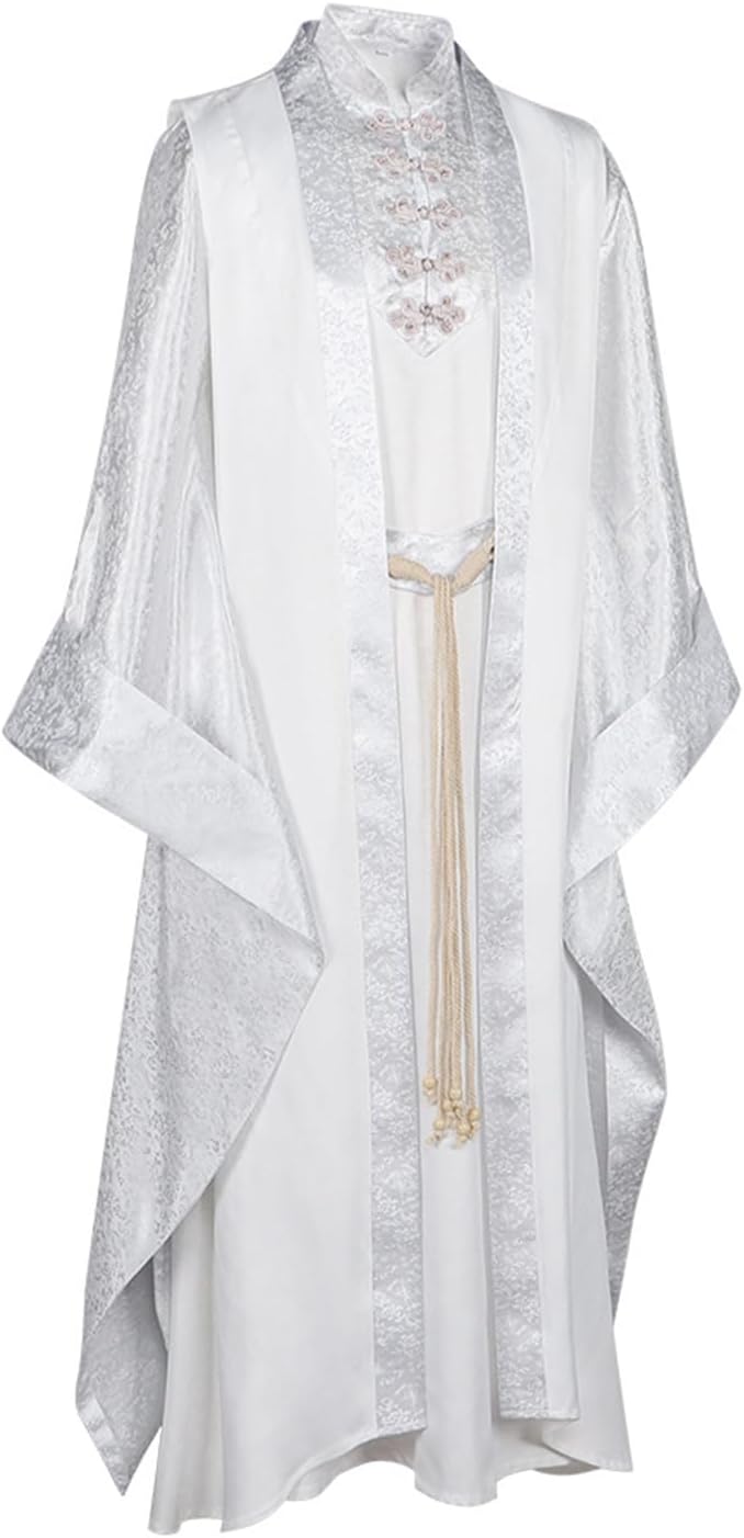 Mens Saruman Cosplay Costume Wizard Cloak Robe Suit Halloween Outfits White Coat Tunic Dress Belt Full Set