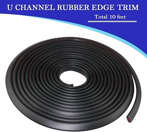 Miniatura 2 de Tira de sellado de goma con canal en U, autoadhesivo, protector de borde de goma para borde de 116 pulgadas, 10 pies, color negro