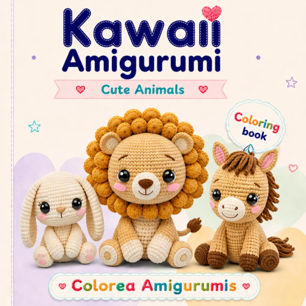 Animales Amigurumi Kawaii para Colorear: Libro Cute de 50 Dibujos de Muñecos Tejidos Estilo Crochet (Mi Mundo Colorea Amigurumis)