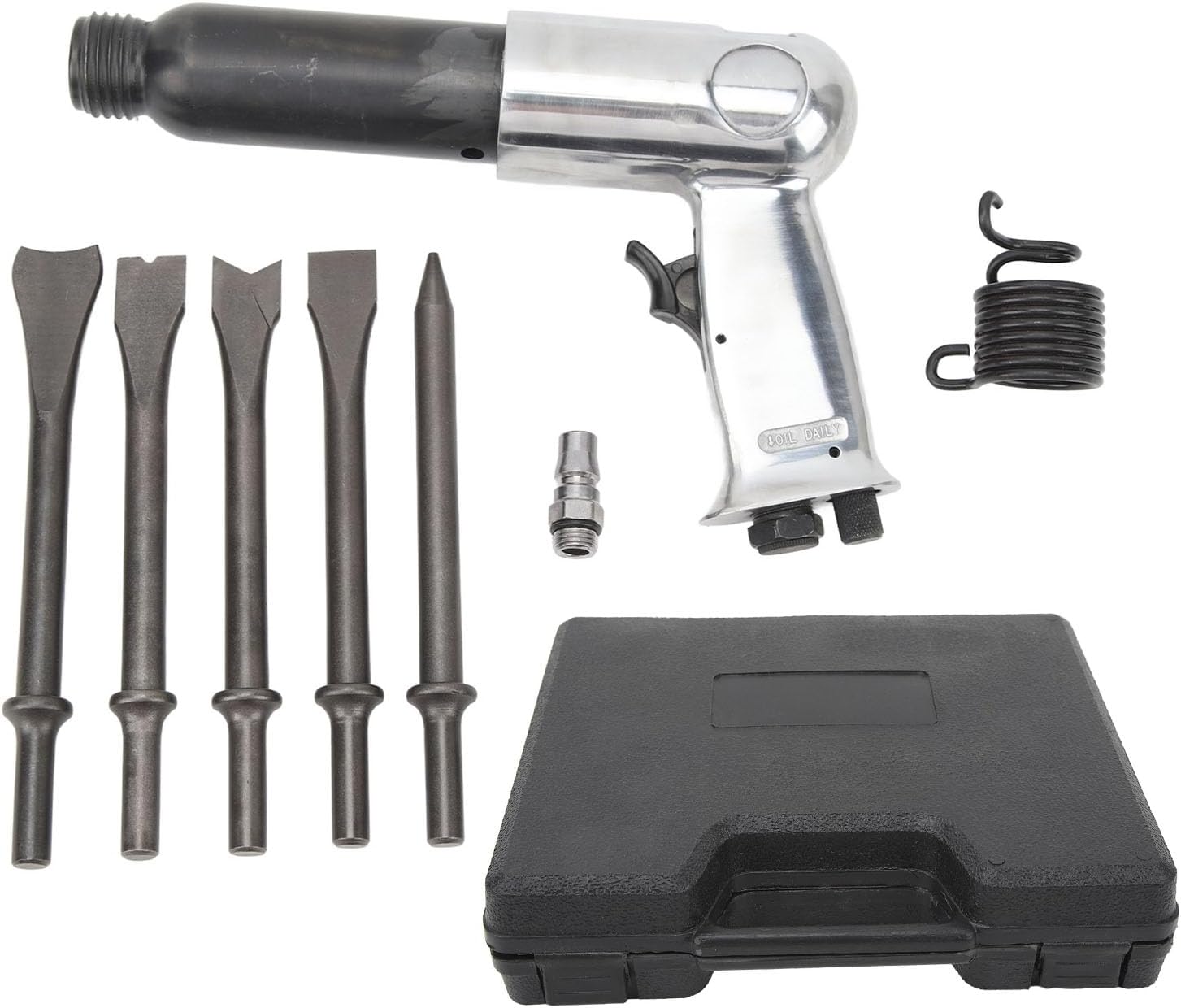 Heavy Duty Air Hammer Kit, Pneumatic Chisel Drill Tool with 4 Chisels for Car Repair Brake Pad Rust Removal Exhaust Work Metal Cutting (250mm Long Barrel)