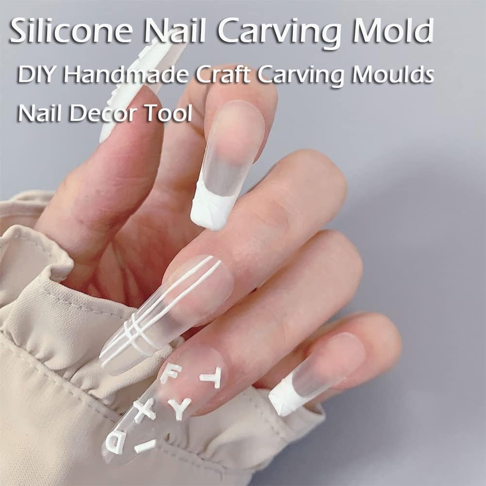 AKOAK 2 Pcs Silicone Nail Carving Mold, Mini A-Z Alphabet Nail Art Mold Charm, Star and Moon Phototherapy Glue Filling MoldN, DIY Handmade Craft Carving Moulds Nail Decor Tool image 5
