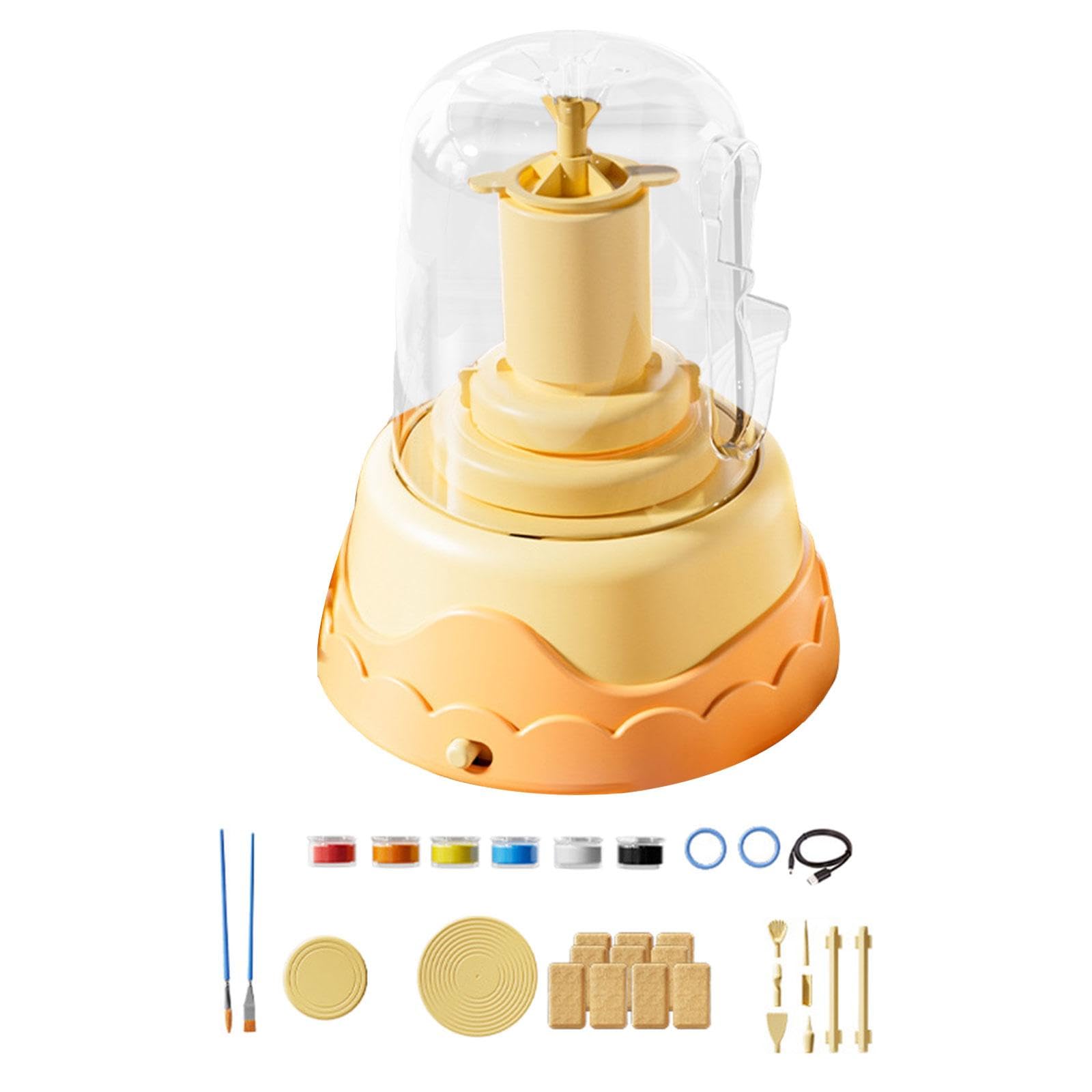 predolo Kit completo per ceramica con tornio elettrico, regalo di compleanno, strumenti compatti per pittura e intaglio per principianti dagli 8 ai 12 anni, Giallo