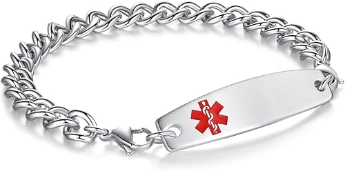 LinnaLove Pulseras de alerta médica intercambiables para hombres y mujeres Pulseras de identificación personalizables de acero inoxidable