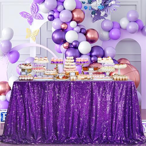 Image of B-COOL Sequin Tablecloths Purple Glitter Tablecloth Mermaid Table Cloths for Halloween Parties Sparkly Wedding Decoration 50x50inch