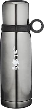 Bialetti - Thermos - 460mL - Dark Gray Color - Stainless Steel - Double Layer - Keeps 12 Hours Hot 24 Hours Cold - Glass Lid Feature