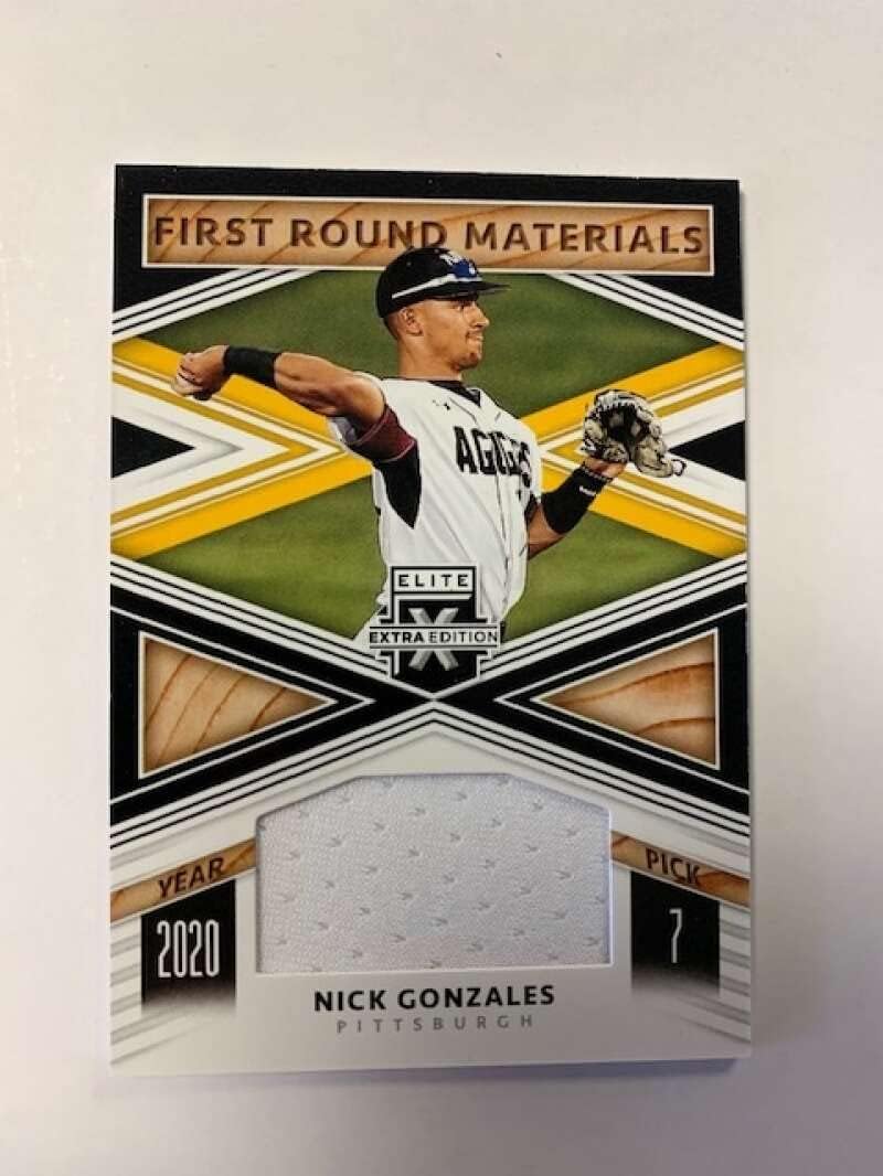 2020 Panini Elite Extra Edition First Round Materials Black #7 Nick Gonzales Jersey/Relic Pittsburgh Pirates Draft/Prospect/Pre Rookie Baseball Trading Card in Raw (NM Near Mint) or Better Condition