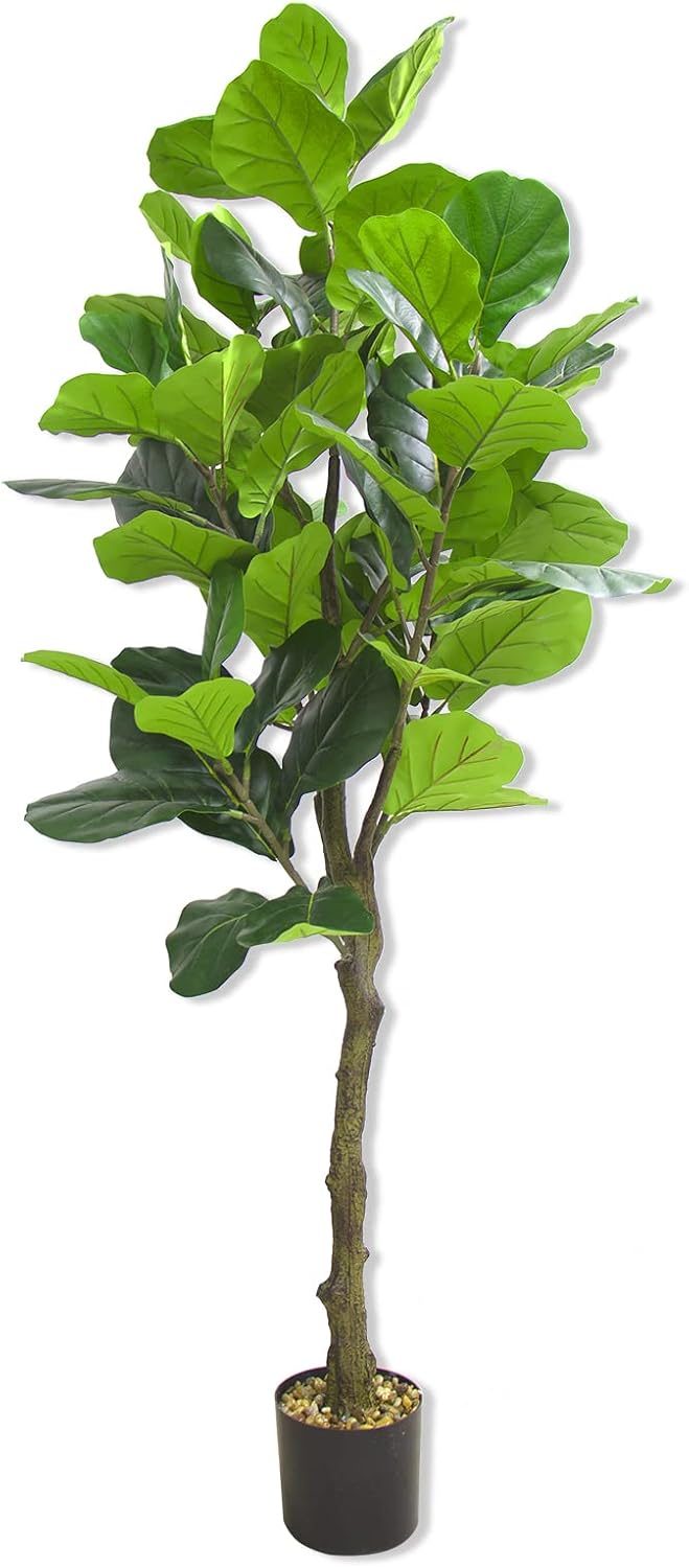 SZHLUX 6FT Faux Fiddle Leaf Fig Tree, Artificial Plants for Home Decor Indoor, Lifelike Evergreen Fake Artificial Ficus Tree Perfect Match for Home Office, Indoor and Outdoor Housewarming Decoration. 6ft Fiddle Leaf Fig Tree