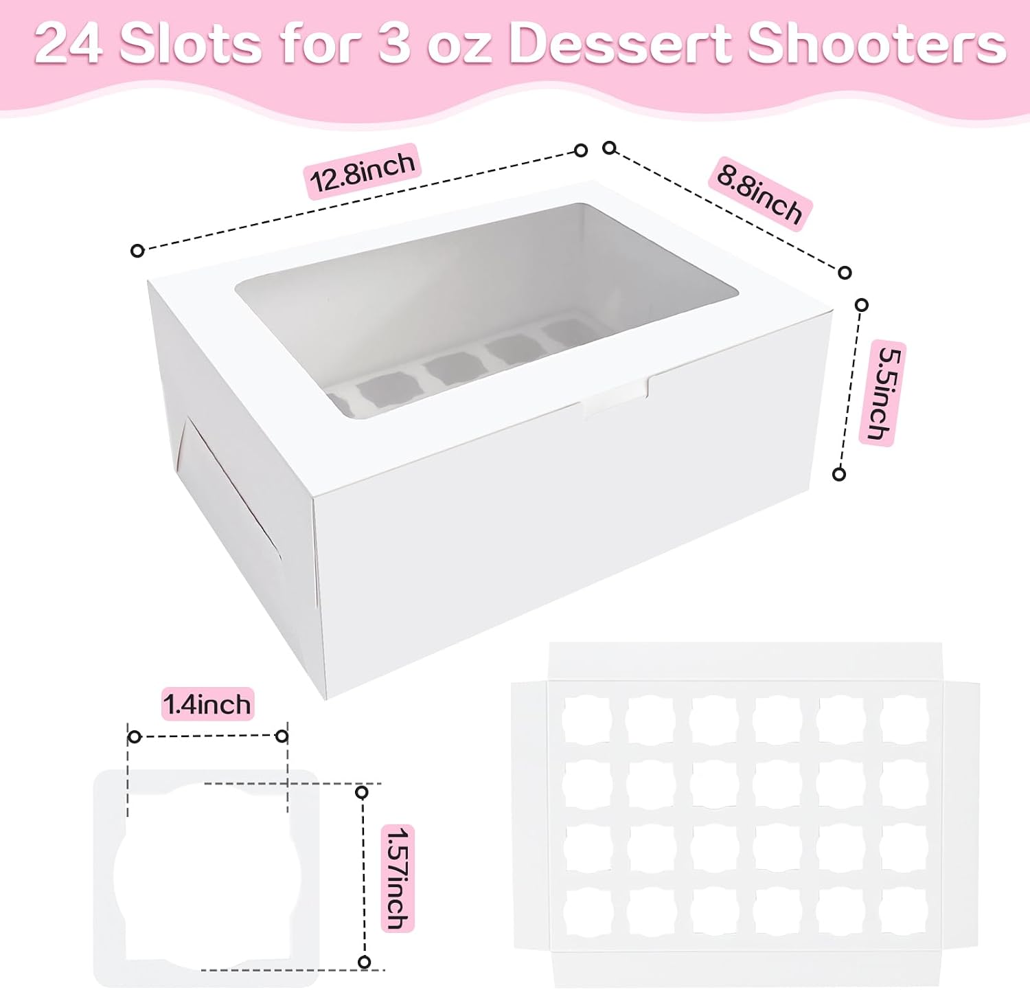 8 Pack Dessert Shooter Boxes for 24 Count 3 oz Dessert Shooters, Food Safe Pudding Cups Carrier Storage Containers with Window and Inserts for Events, Weddings & Home Use
