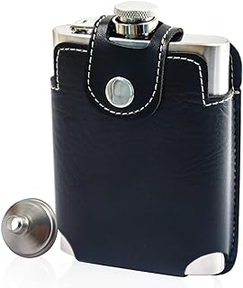 LELE LIFE 8oz/230ml Hip Flask with Belt Leather Case, Easy To Carry, 18/8 304 Stainless Steel Hip Flask for Liquor, Leak Proof Drinking Flask with Small Funnel