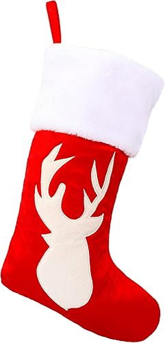 Miniatura 8 de Hopearl Juego de medias de Navidad de terciopelo rojo de 19 pulgadas, 4 piezas, calcetines de Navidad, renos, copos de nieve, soportes para