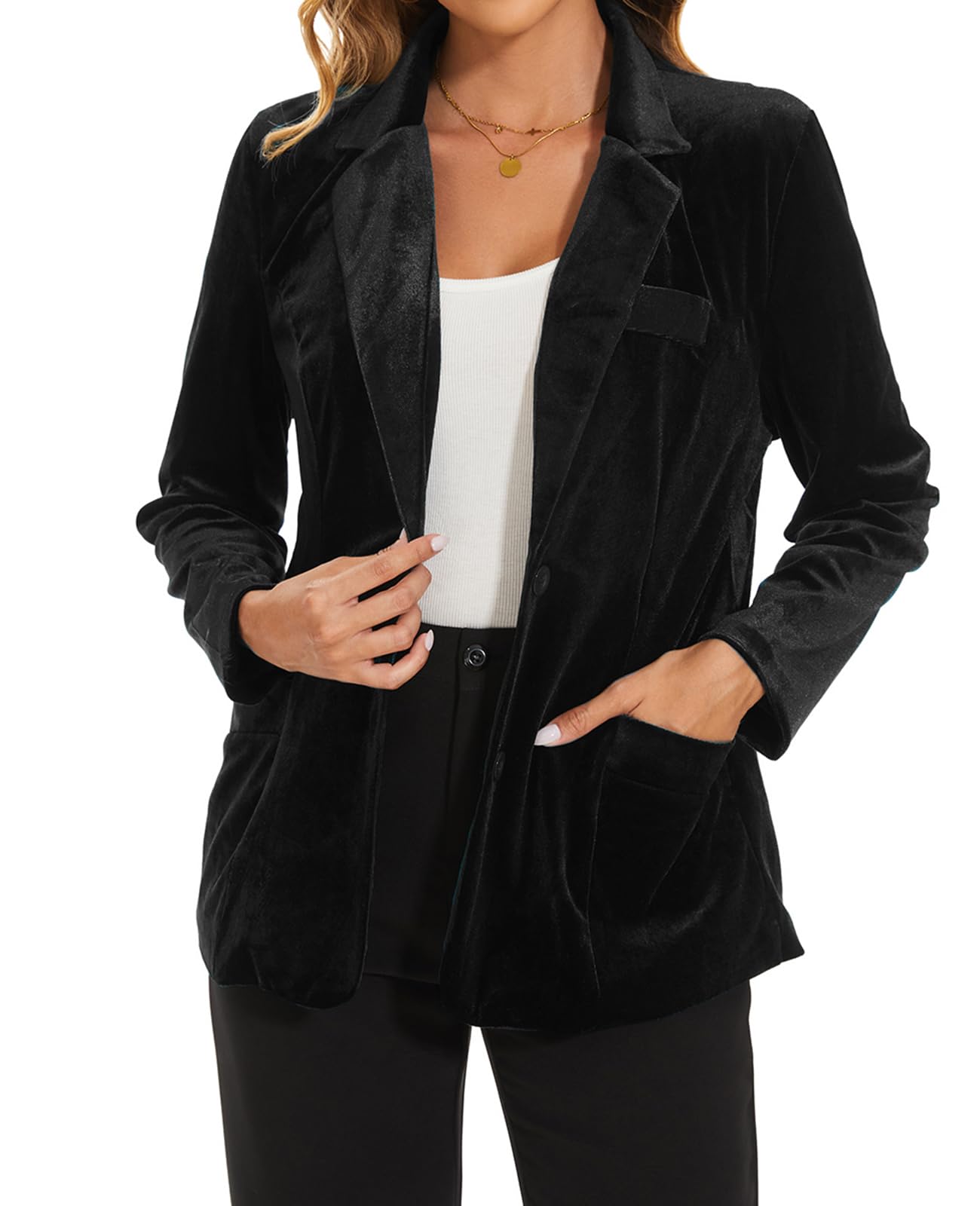 MINTLIMIT Womens Velvet Blazer Suit Jacket Casual Work Office Long Sleeve Fully Lined Blazer Jacket with Pocket Outerwear