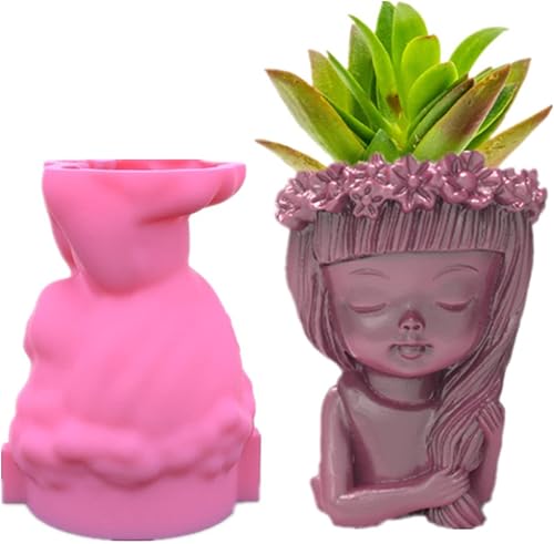 appuivbt Epoxy Wreath Girl Flower Pot Molde de resina Silicona,Plantador Plantador Maceta Moldes de cemento Yeso Molde de hormigón,Molde de arcilla