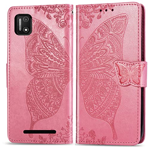 DAMONDY for Cloud Mobile Stratus C7 Case,Butterfly Embossed Flowers PU Leather Magnetic Flip Cover Stand Card Holders & Hand Strap Wallet Purse Case for Cloud Mobile Stratus C7 -Pink