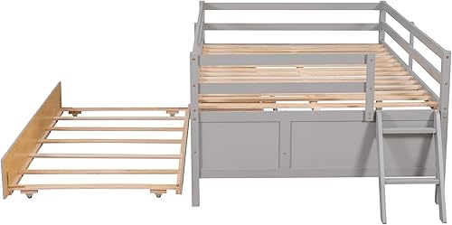 Miniatura 5 de Harper  Bright Designs Cama alta baja de tamaño matrimonial con nido y 3 cajones de almacenamiento marco de cama matrimonial de madera para niños