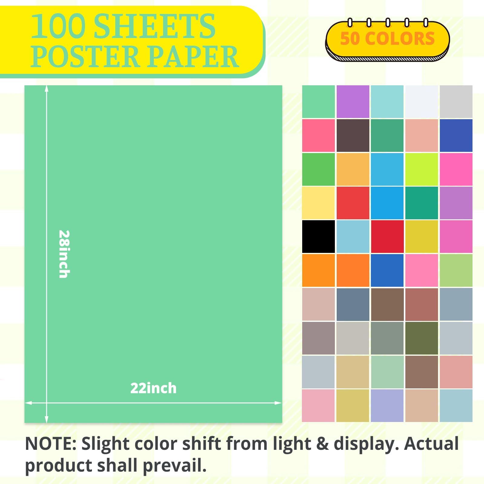 MoDooris Lot de 100 feuilles de papier cartonné 55,9 x 71,1 cm, 50 couleurs