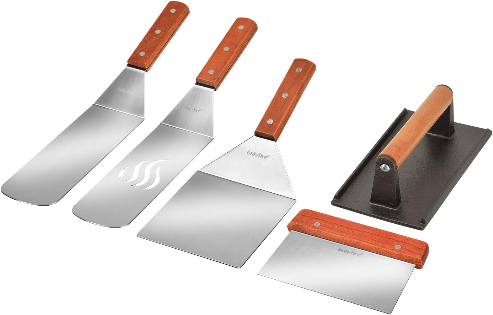 onlyfire Professional Barbecue Tool Kit Grill Griddle Tools Flat Top Griddle Accessories for Camping, Outdoor Hibachi, Backyard-Set of 5