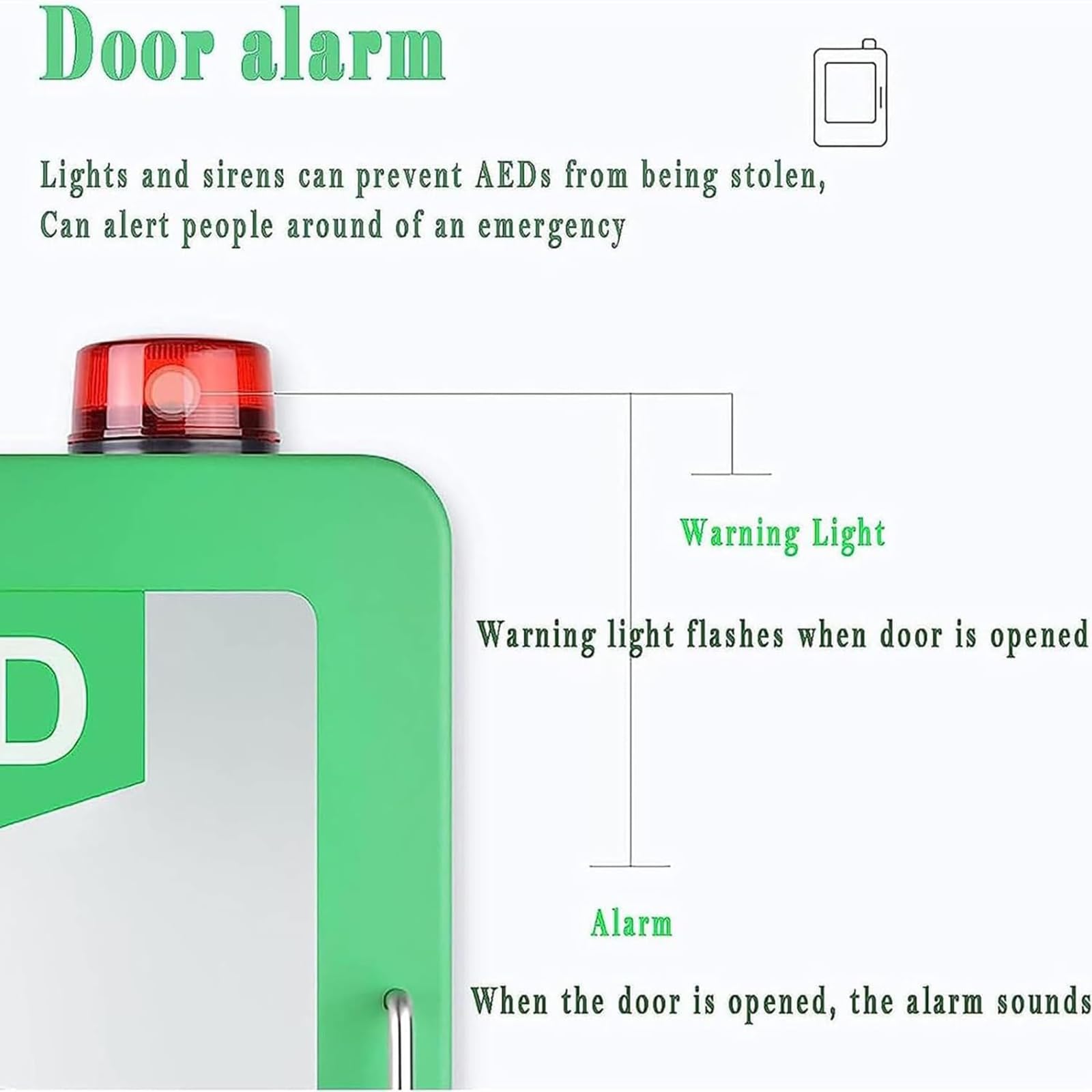 AED-Schrank, Erste-Hilfe-AED-Defibrillator-Wandschrank mit Schlüssel und Alarm, abgerundetes Eckendesign/breites Glasfenster/staubdicht, rost- und korrosionsbeständig, für öffentliche Bürobereiche