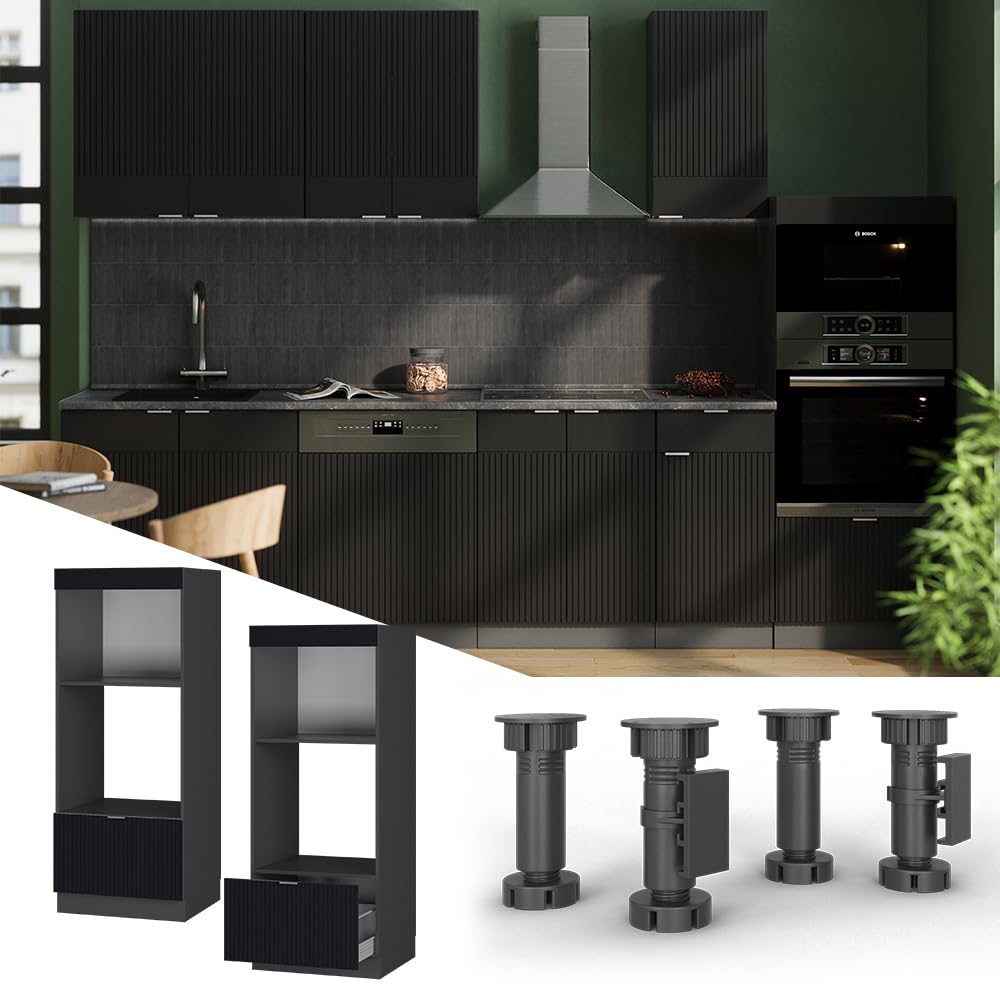 Vicco Armoire Micro-Ondes Fame-Line, Noir rayé, 60cm Ouvert, à Combiner avec d'autres modules de la série Fame-Line