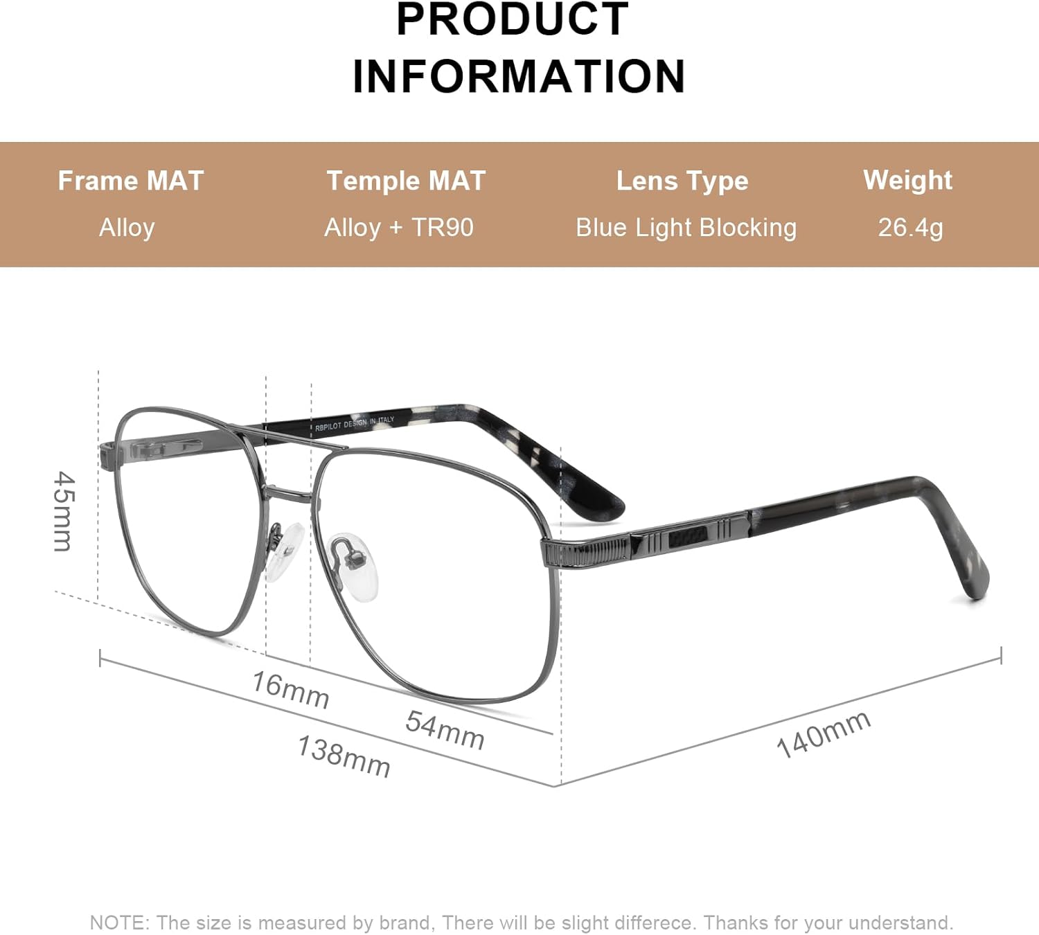 Reading Glasses for Men Square Double Bridge Light Blocking Computer Readers Spring Hinge Metal Frame Acetate Legs