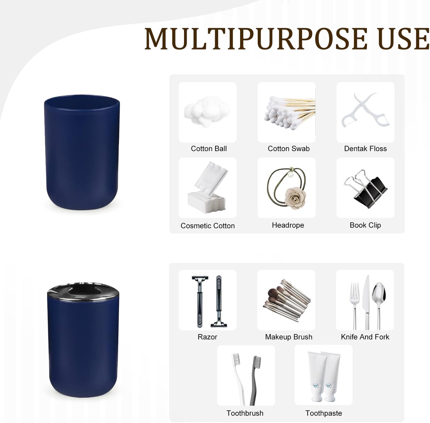 CERBIOR Bathroom Accessories Set 6 Piece Bath Ensemble Includes Soap Dispenser, Toothbrush Holder, Toothbrush Cup, Soap Dish for Decorative Countertop and Housewarming Gift (Royal blue-6pcs)