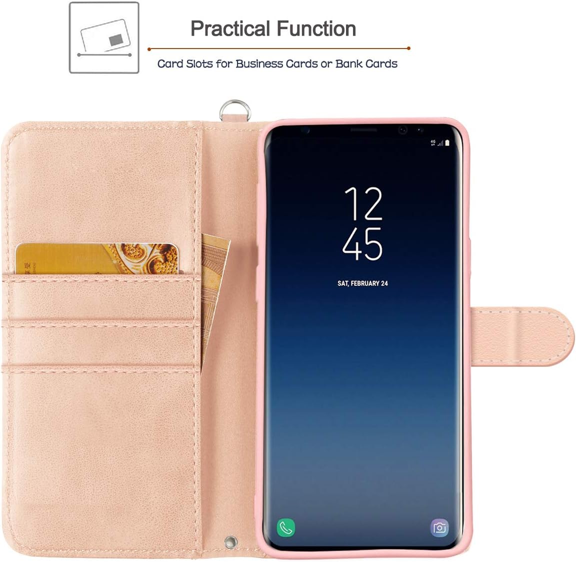 Galaxy S9 Plus Case, Hocase PU Leather Full Body Protective Wallet Case Cover with Credit Card Holders, Wrist Strap, Magnetic Closure for Samsung Galaxy S9 Plus (SM-G965) 2018 - Peony Flowers