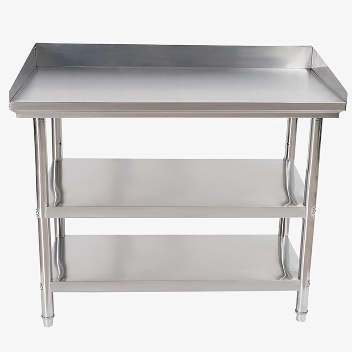 Stainless Steel Kitchen Worktop, Commercial Food Prep Worktable, 3-Sided Backsplash Heavy Duty Prep Worktable, Stainless Steel Work Table with Adjustable Feet, for Restaurant Home(2Layer,80x50x